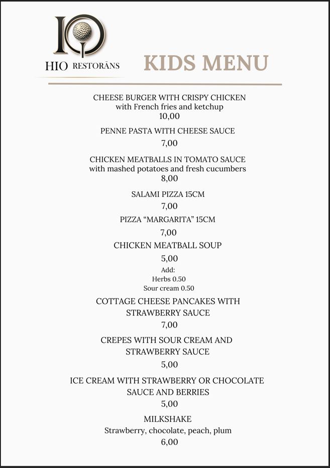 Kids Menu, English